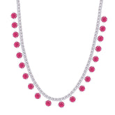 Asfour Crystal Tennis Charm Necklace With Ruby Round Zircon Stones In 925 Sterling Silver-ND0423-WR